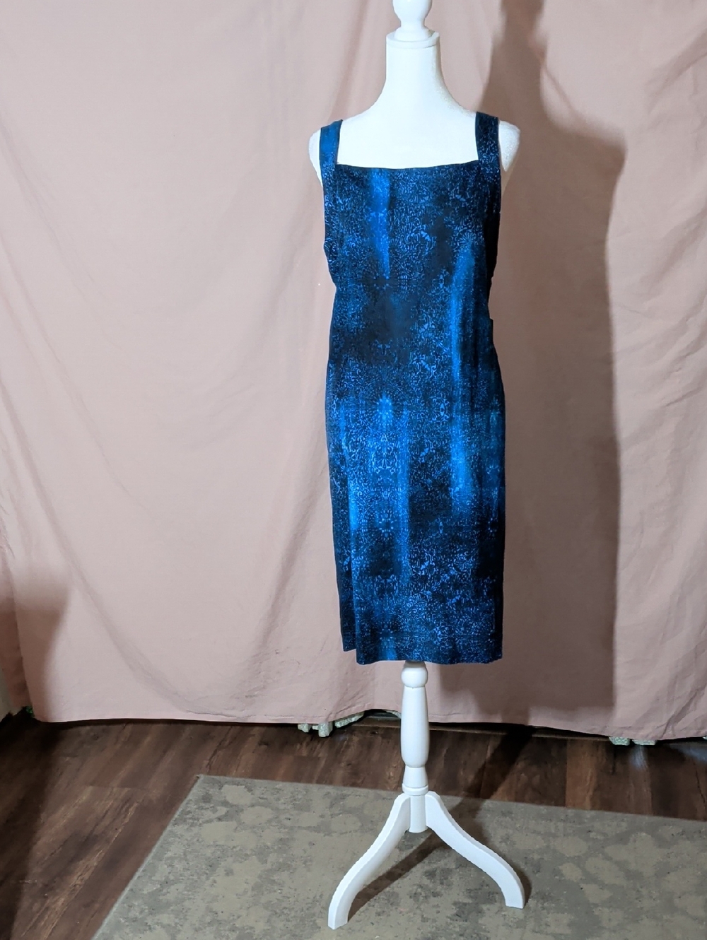 DKNY Blue Patterned Square-Neck Mini Dress